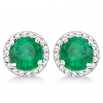 Emerald & Diamond Halo Stud Earrings in Sterling Silver 2.27ct