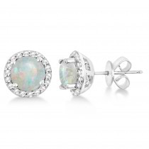Opal & Diamond Halo Stud Earrings in Sterling Silver 2.27ct