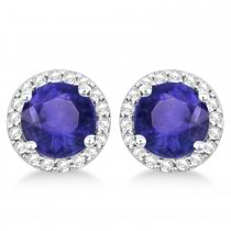 Tanzanite & Diamond Halo Stud Earrings in Sterling Silver 2.27ct
