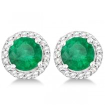 Ladies Emerald & Diamond Halo Stud Earrings in Sterling Silver 1.77ct