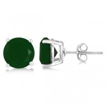 Green Agate Stud Earrings Sterling Silver Prong Set (3.60ct)