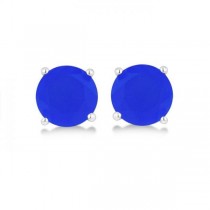 Blue Chalcedony Stud Earrings Sterling Silver Prong Set (3.50ct)