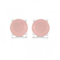 Pink Chalcedony Stud Earrings Sterling Silver Prong Set (3.50ct)