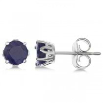 Blue Sapphire Stud Earrings Sterling Silver Prong Set (1.40ct)