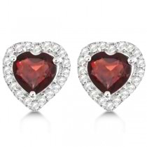 Heart Garnet & Diamond Halo Stud Earrings Sterling Silver 2.28ctw
