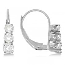 Three-Stone Leverback Diamond Earrings 14k White Gold (0.24ct)