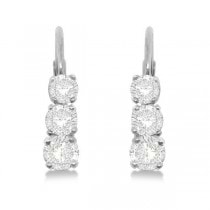 Three-Stone Leverback Diamond Earrings 14k White Gold (0.24ct)