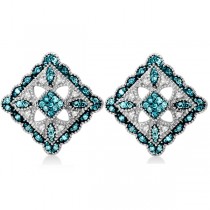 Square White and Blue Diamond Earrings Sterling Silver (0.26ctw)