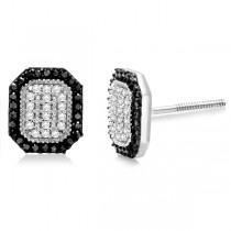 Square White and Black Diamond Earrings Sterling Silver (0.25ctw)
