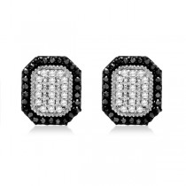 Square White and Black Diamond Earrings Sterling Silver (0.25ctw)