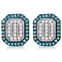 Square White and Blue Diamond Earrings Sterling Silver (0.25ctw)