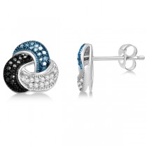 Push Back Love Knot Color Diamond Stud Earrings Sterling Silver (0.22ct)
