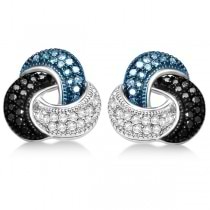 Push Back Love Knot Color Diamond Stud Earrings Sterling Silver (0.22ct)