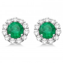 Halo Emerald & Diamond Stud Earrings 14kt White Gold 2.12ct.