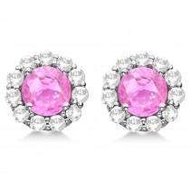 Halo Pink Sapphire & Diamond Stud Earrings 14kt White Gold 2.62ct.