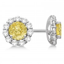 Halo Yellow Diamond & Diamond Stud Earrings 14kt White Gold 2.02ct.