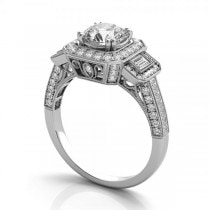 Diamond Vintage Square Halo Engagement Ring 14k White Gold (2.00ct)