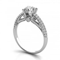 Diamond Pave Set Cathedral Engagement Ring 14k White Gold (0.45ct)