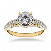 Diamond Pave Set Cathedral Engagement Ring 14k Yellow Gold (0.45ct)
