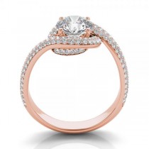 Pave Diamond Swirl Halo Engagement Ring 14k Rose Gold (0.61ct)