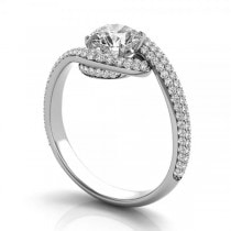Pave Diamond Swirl Halo Engagement Ring 14k White Gold (0.61ct)