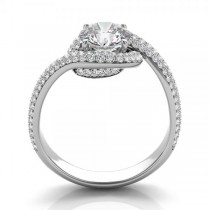 Pave Diamond Swirl Halo Engagement Ring 14k White Gold (0.61ct)