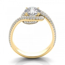 Pave Diamond Swirl Halo Engagement Ring 14k Yellow Gold (0.61ct)