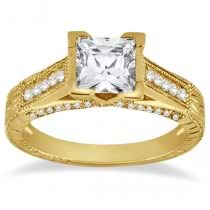 Antique Style Square Diamond Engagement Ring 14K Yellow Gold (0.42ctw)