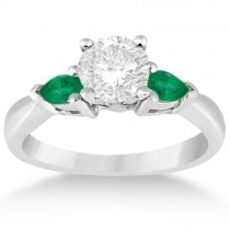 Pear Cut Three Stone Emerald Engagement Ring 18k White Gold (0.50ct)