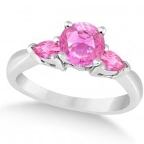 Pear Three Stone Pink Sapphire Engagement Ring 14k White Gold (1.50ct)