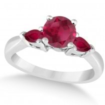 Pear Cut Three Stone Ruby Engagement Ring 14k White Gold (1.50ct)