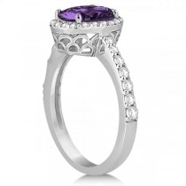 Oval Halo Amethyst Engagement Ring Setting 14k White Gold (3.29ct)