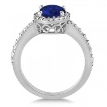 Oval Halo Blue Sapphire Engagement Ring Setting 14k White Gold (3.29ct)