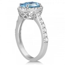 Oval Halo Blue Topaz Engagement Ring Setting 14k White Gold (3.29ct)