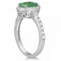 Oval Halo Emerald Engagement Ring Setting 14k White Gold (3.29ct)