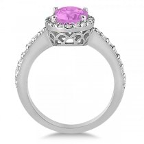 Oval Halo Pink Sapphire Engagement Ring Setting 14k White Gold (3.29ct)