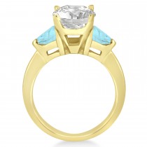 Aquamarine Three Stone Trilliant Engagement Ring 14k Yellow Gold (0.70ct)