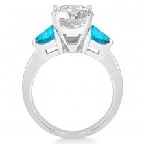 Blue Diamond Three Stone Trilliant Engagement Ring 14k White Gold (0.70ct)