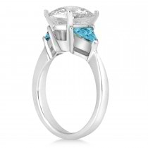 Blue Diamond Three Stone Trilliant Engagement Ring 18k White Gold (0.70ct)