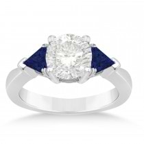 Blue Sapphire Three Stone Trilliant Engagement Ring 14k White Gold (0.70ct)