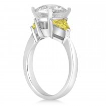 Yellow Diamond Three Stone Trilliant Engagement Ring 18k White Gold (0.70ct)