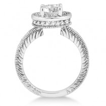 Antique Halo Diamond Engagement Ring Setting 18k White Gold (1.00ct)