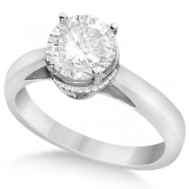 Pave-Set Diamond Accented Ring for Round Diamond 18k White Gold