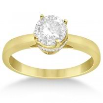 Pave-Set Diamond Accented Ring for Round Diamond 18k Yellow Gold