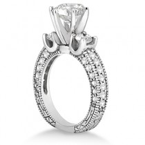 Vintage Three-Stone Lab Diamond Engagement Ring 18k White Gold (1.00ct)