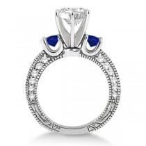 Blue Sapphire & Diamond 3-Stone Engagement Ring 14k White Gold 1.06ct