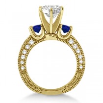 Lab Blue Sapphire & Lab Diamond 3-Stone Engagement Ring 14k Yellow Gold 1.06ct