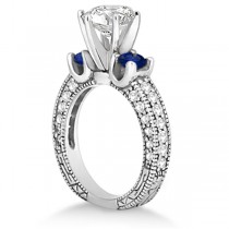 Blue Sapphire & Diamond 3-Stone Engagement Ring Palladium 1.06ct