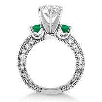 Three-Stone Emerald & Diamond Engagement Ring 14k White Gold 0.94ct