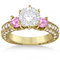 Pink Sapphire & Diamond 3-Stone Engagement Ring 14k Yellow Gold 1.06ct